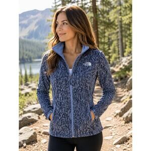The North Face Apex Bionic Blue Gray Printed Softshell Fleece Lined Jacket Small
